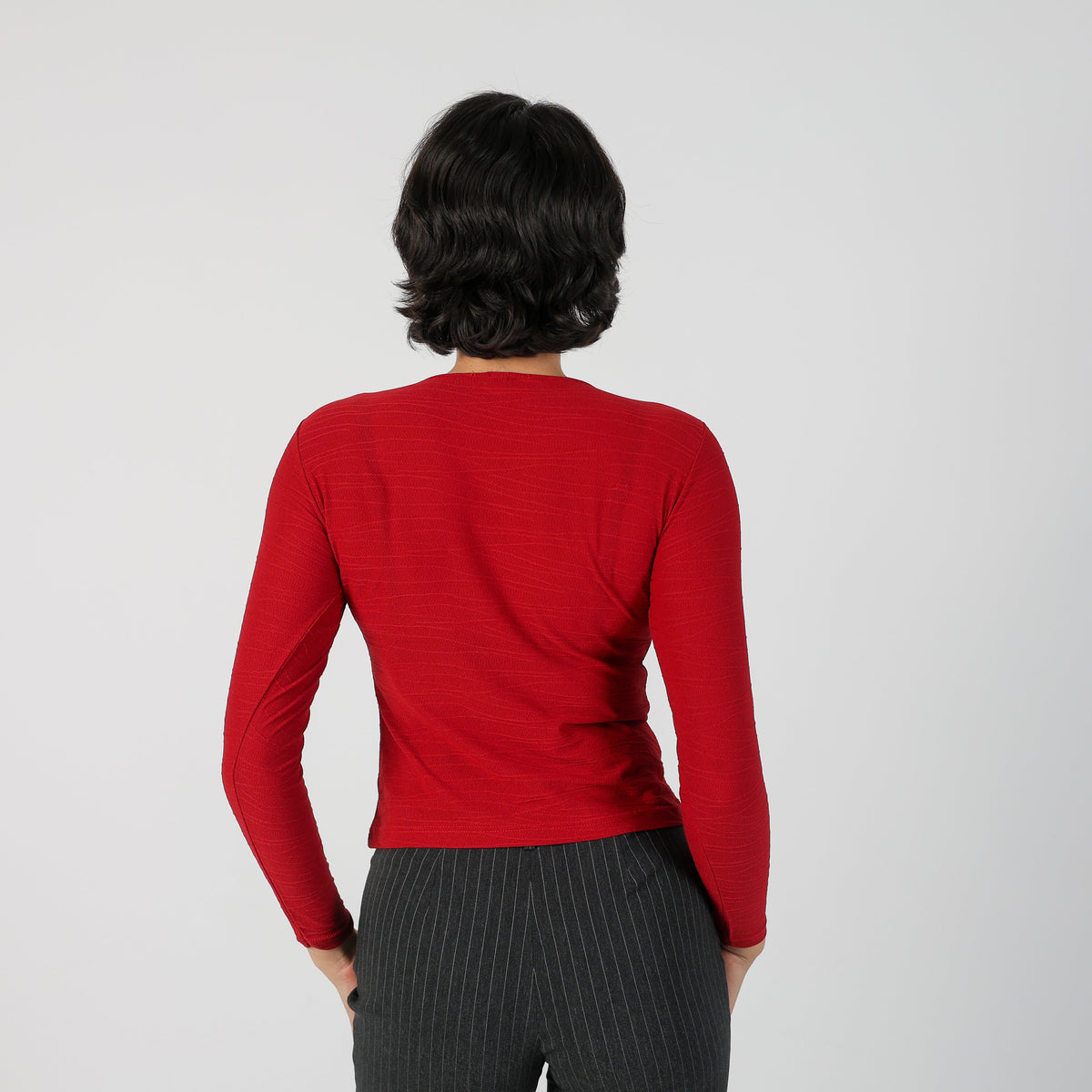 Red Y2K Long Sleeve Top Semi-sheer (S)