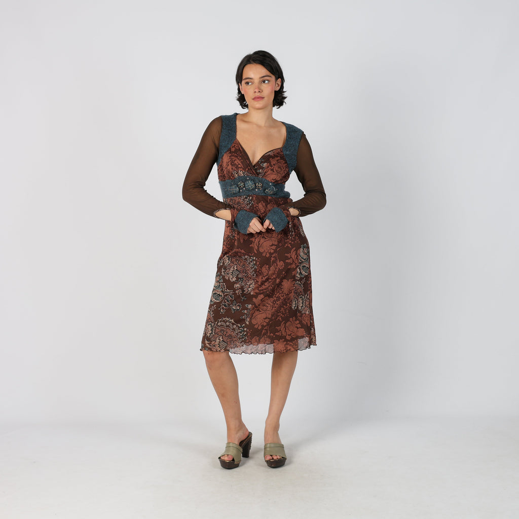 Brown Y2K Amati Chic Woven Midi Dress (M)