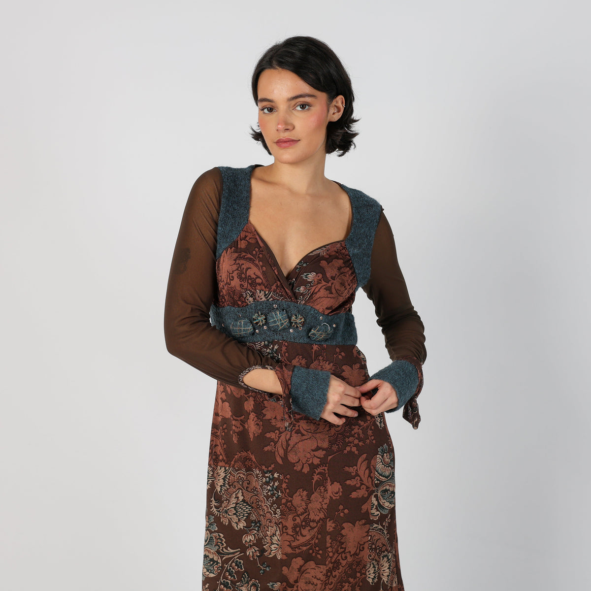 Brown Y2K Amati Chic Woven Midi Dress (M)