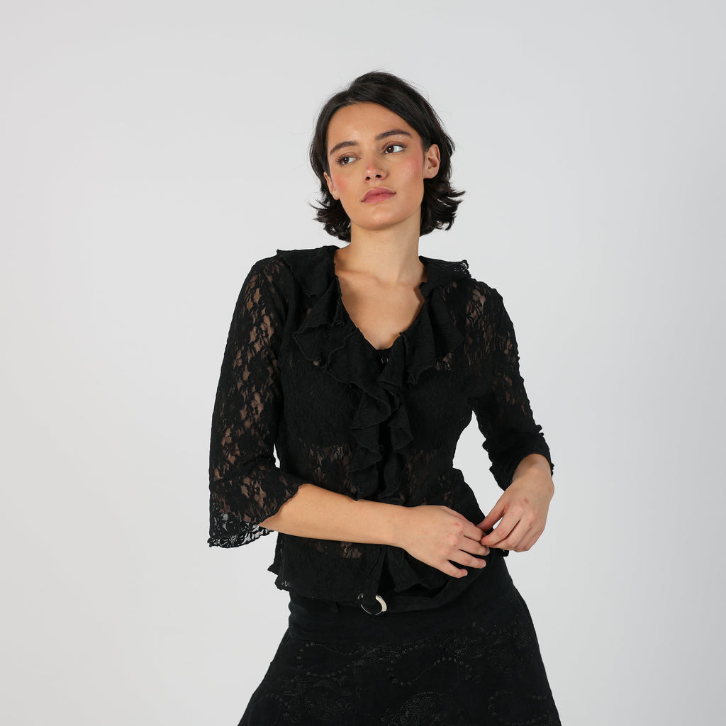 Black Y2K Lace Top (M)