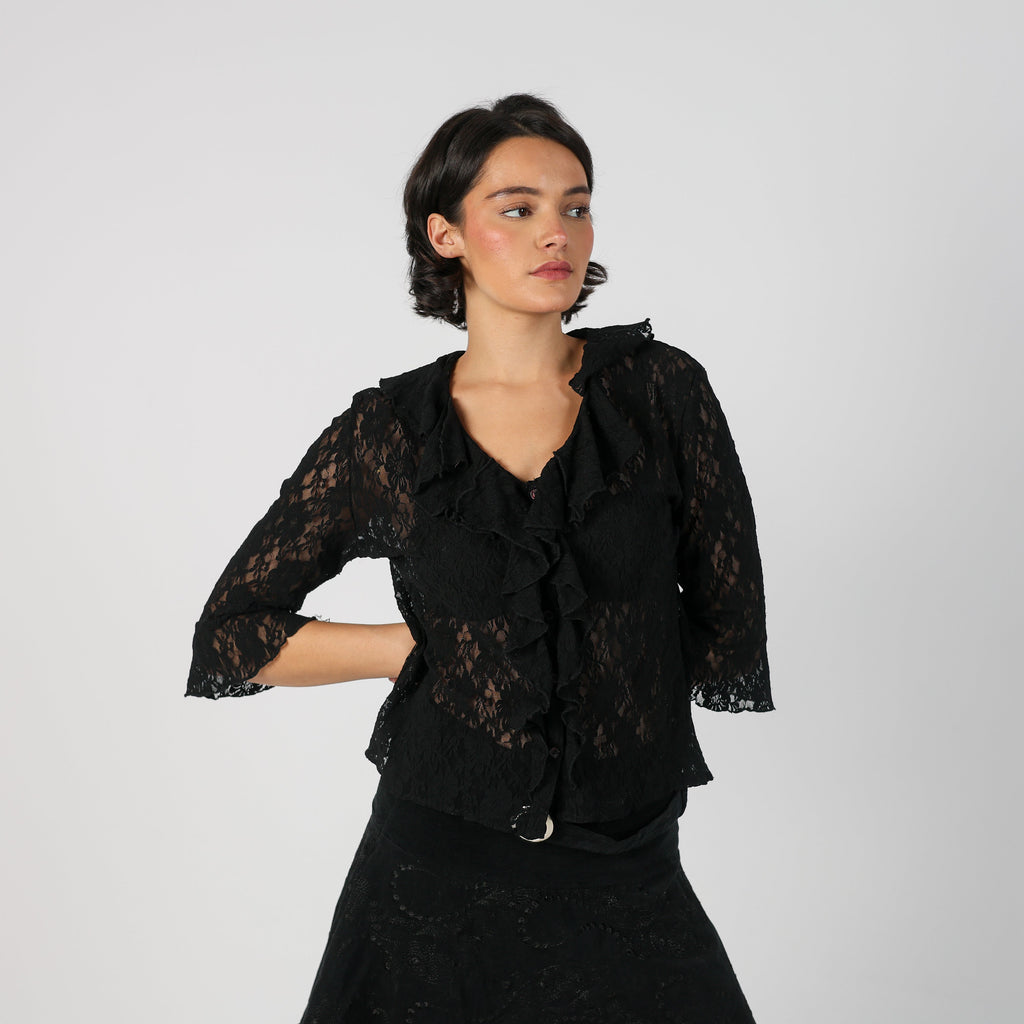 Black Y2K Lace Top (M)