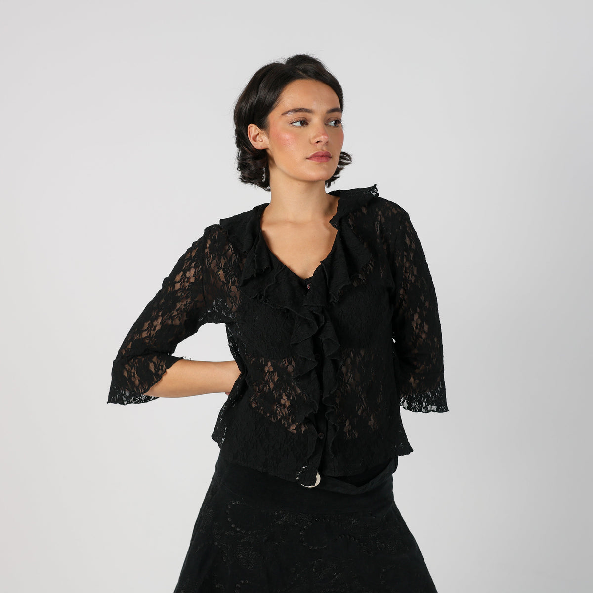 Black Y2K Lace Top (M)