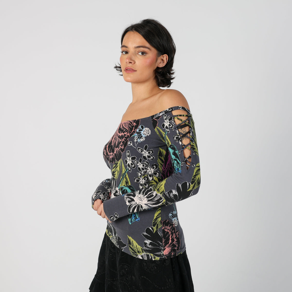 Charcoal Grey Y2K Guess Long Sleeve Top (S)