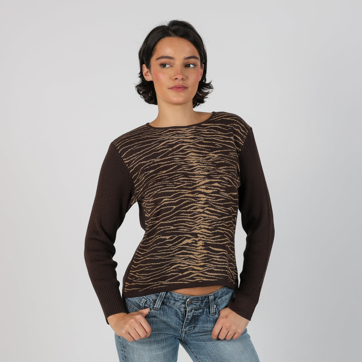 Brown Y2K Long Sleeve Top (M)
