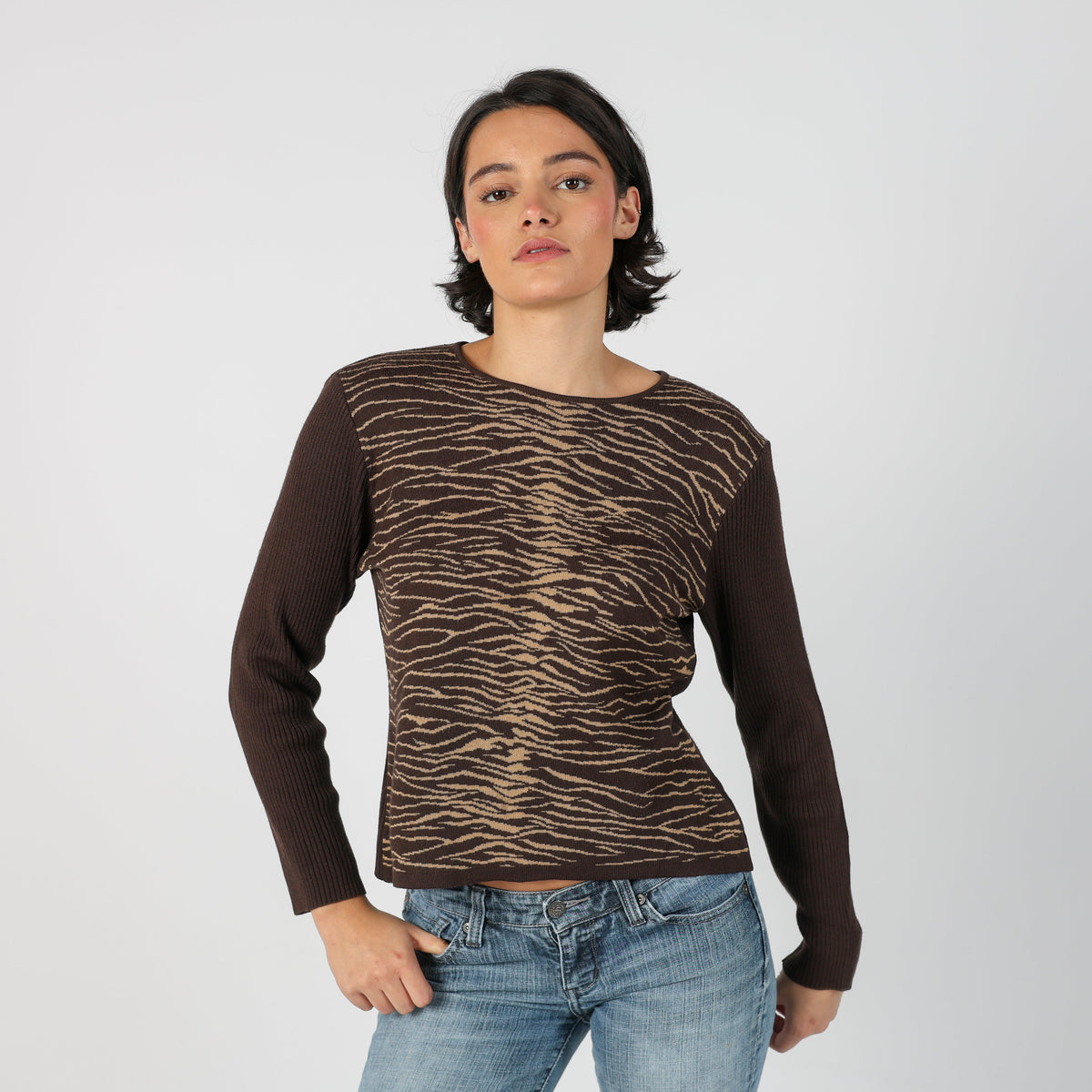 Brown Y2K Long Sleeve Top (M)