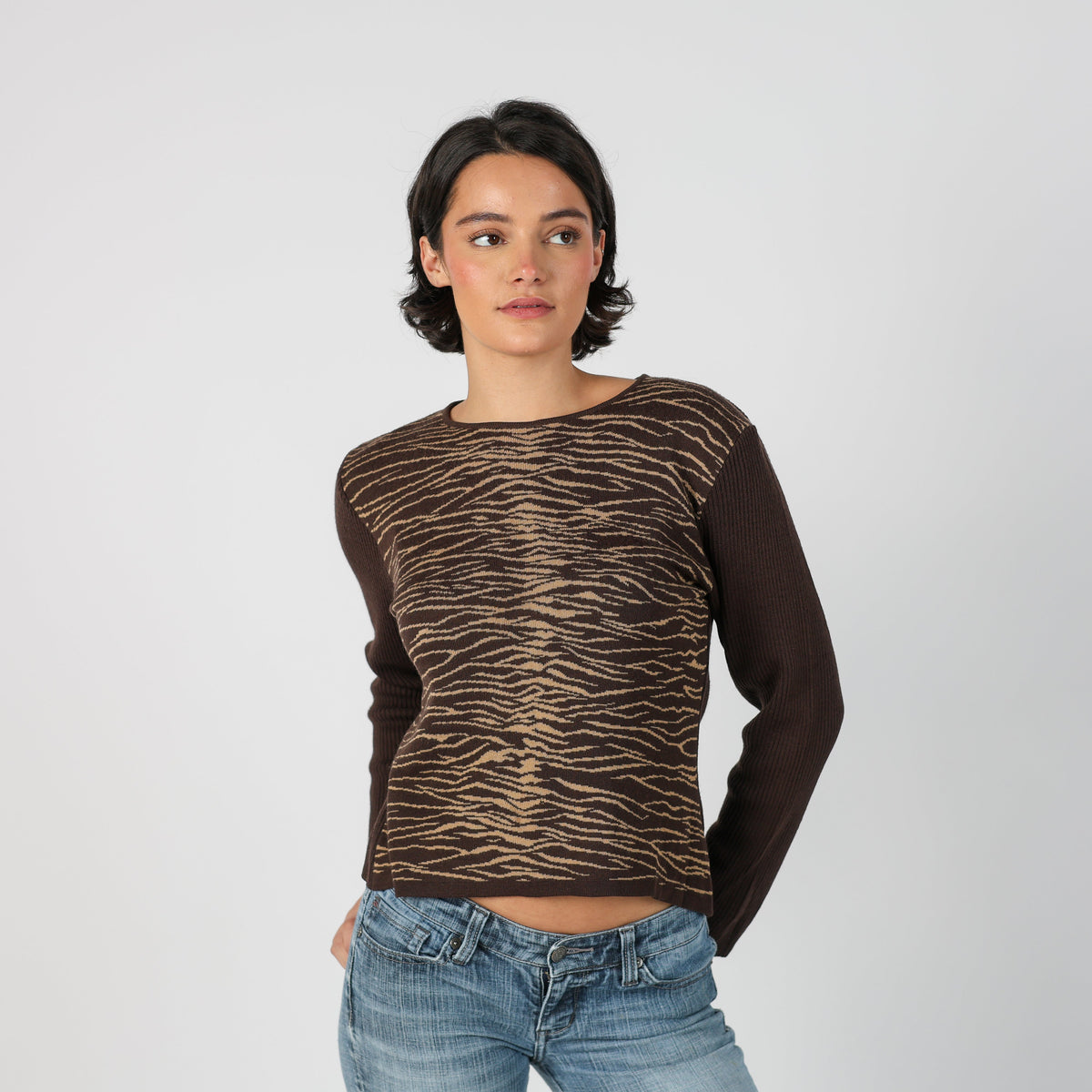 Brown Y2K Long Sleeve Top (M)