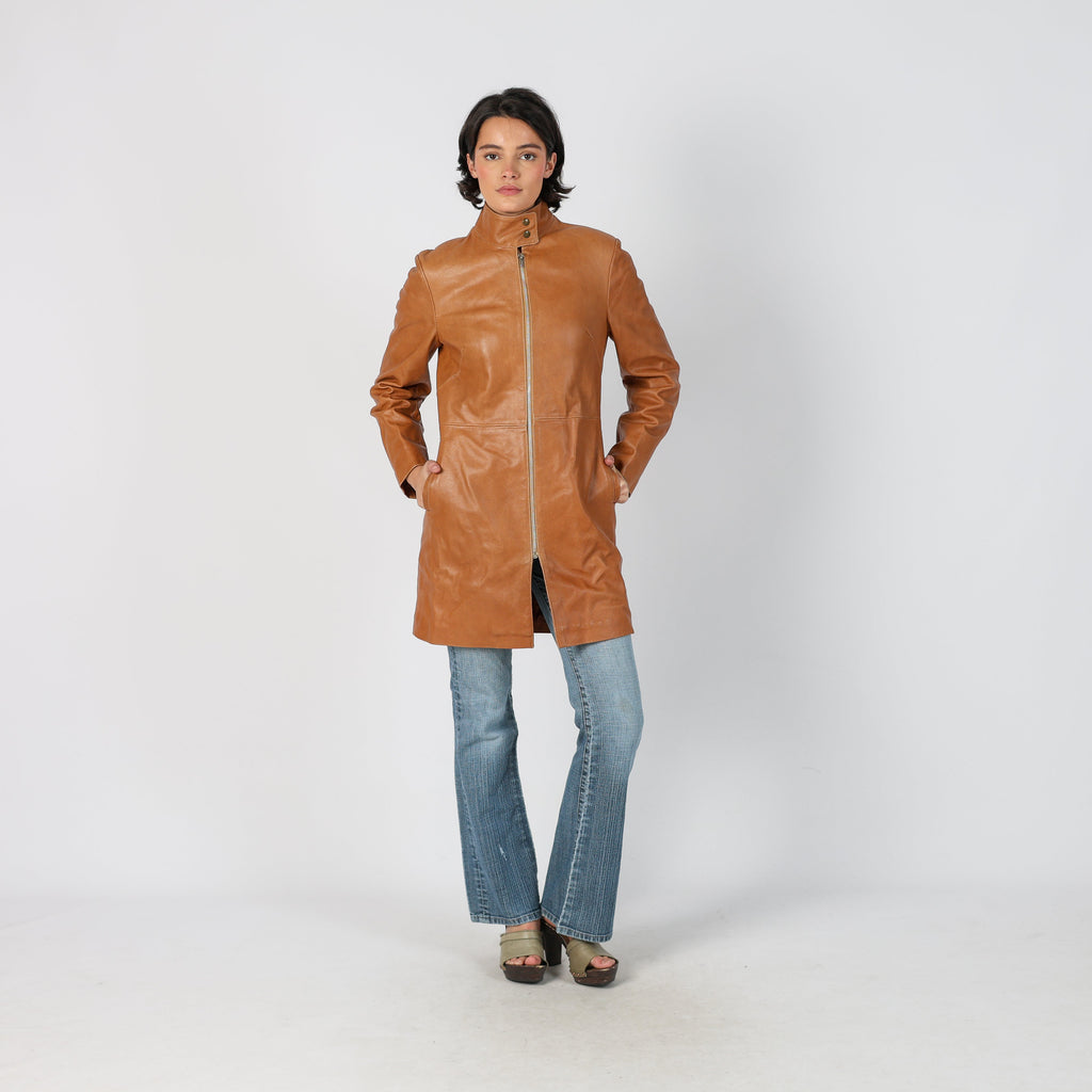 Tan Y2K Vera Pelle Leather Jacket (M)