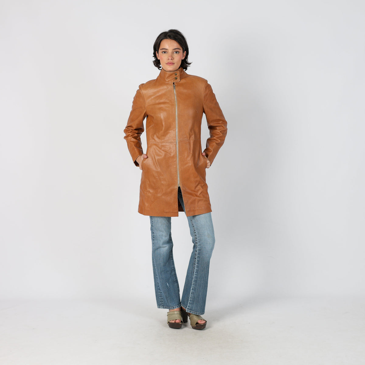 Tan Y2K Vera Pelle Leather Jacket (M)