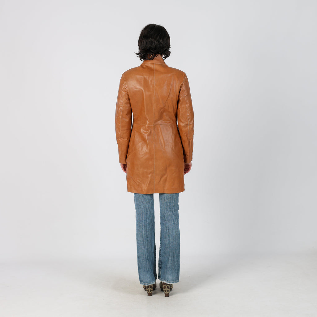 Tan Y2K Vera Pelle Leather Jacket (M)