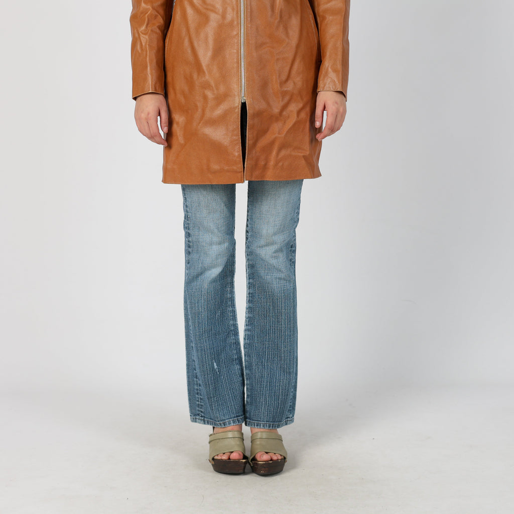 Tan Y2K Vera Pelle Leather Jacket (M)