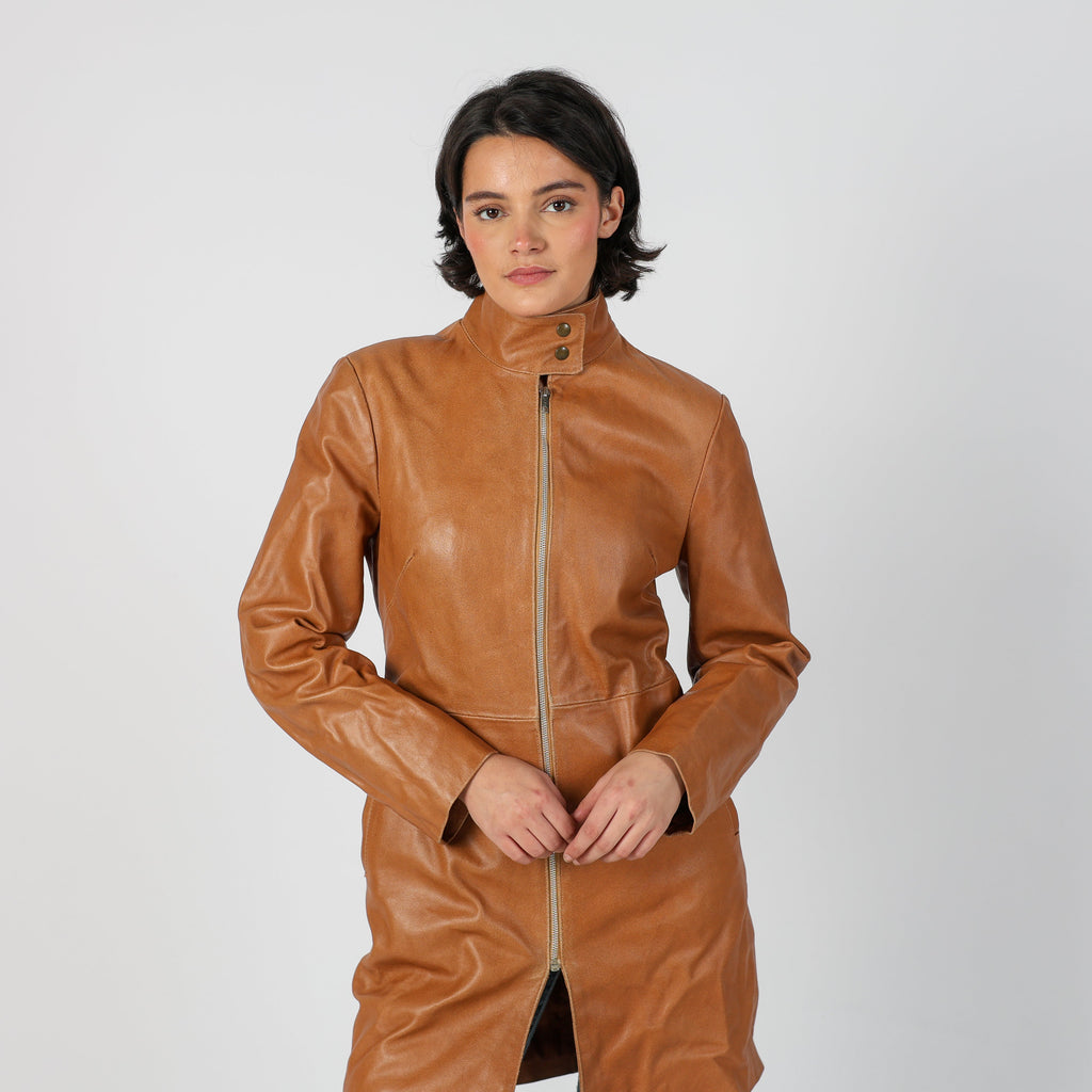 Tan Y2K Vera Pelle Leather Jacket (M)