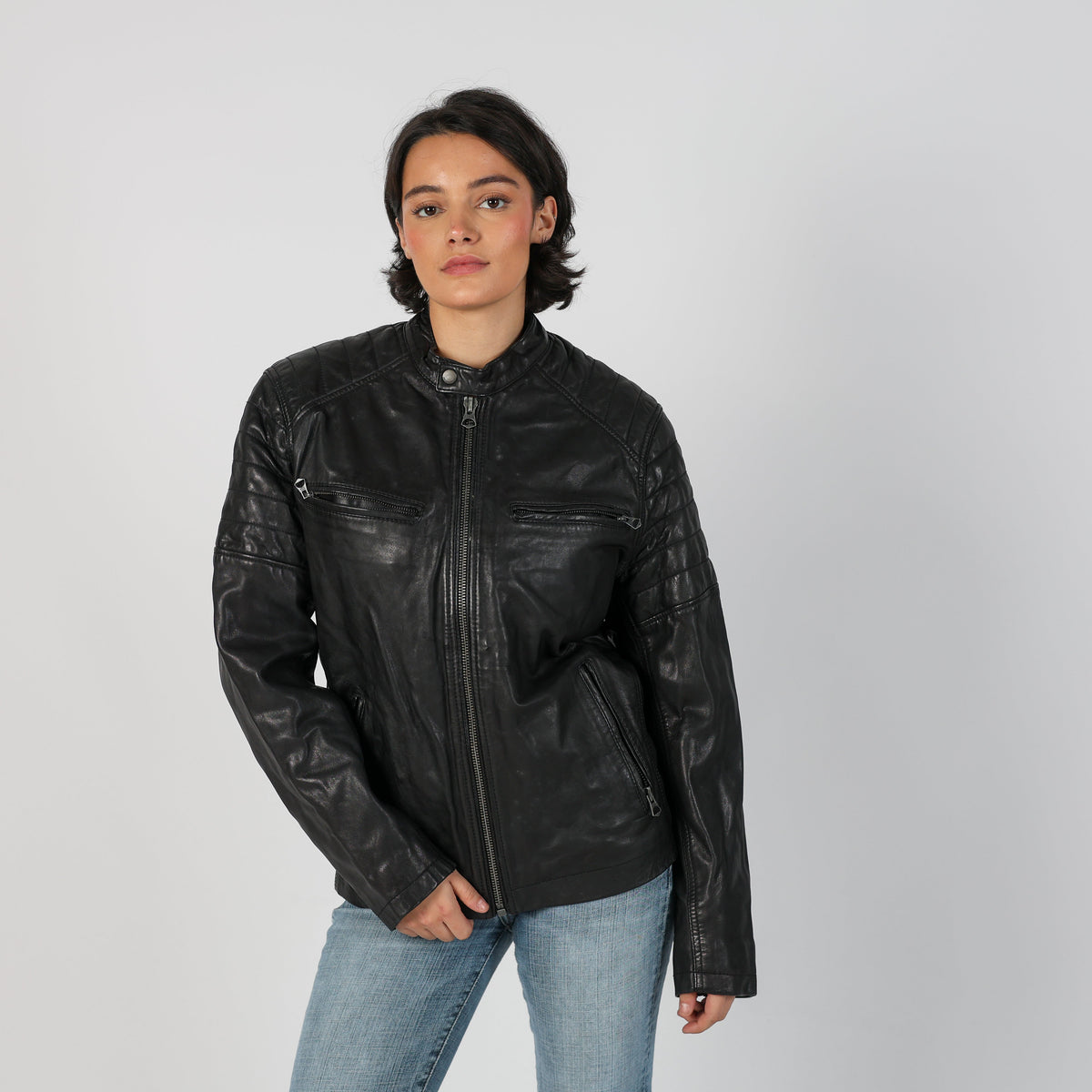 Black Y2K Pepe Jeans Leather Jacket (M)