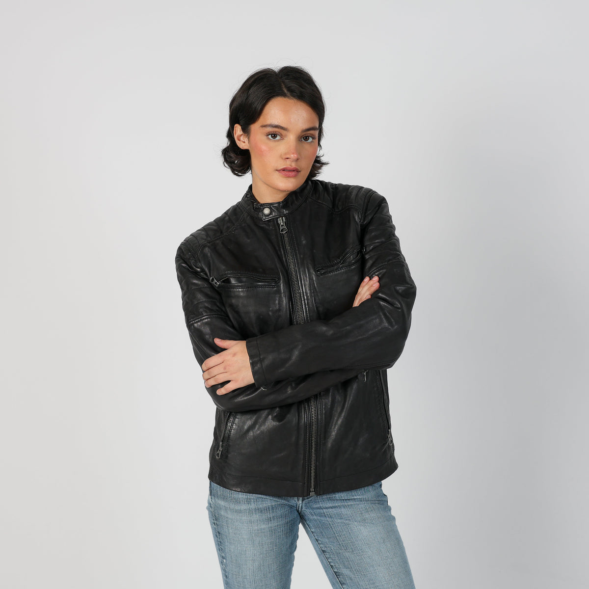 Black Y2K Pepe Jeans Leather Jacket (M)