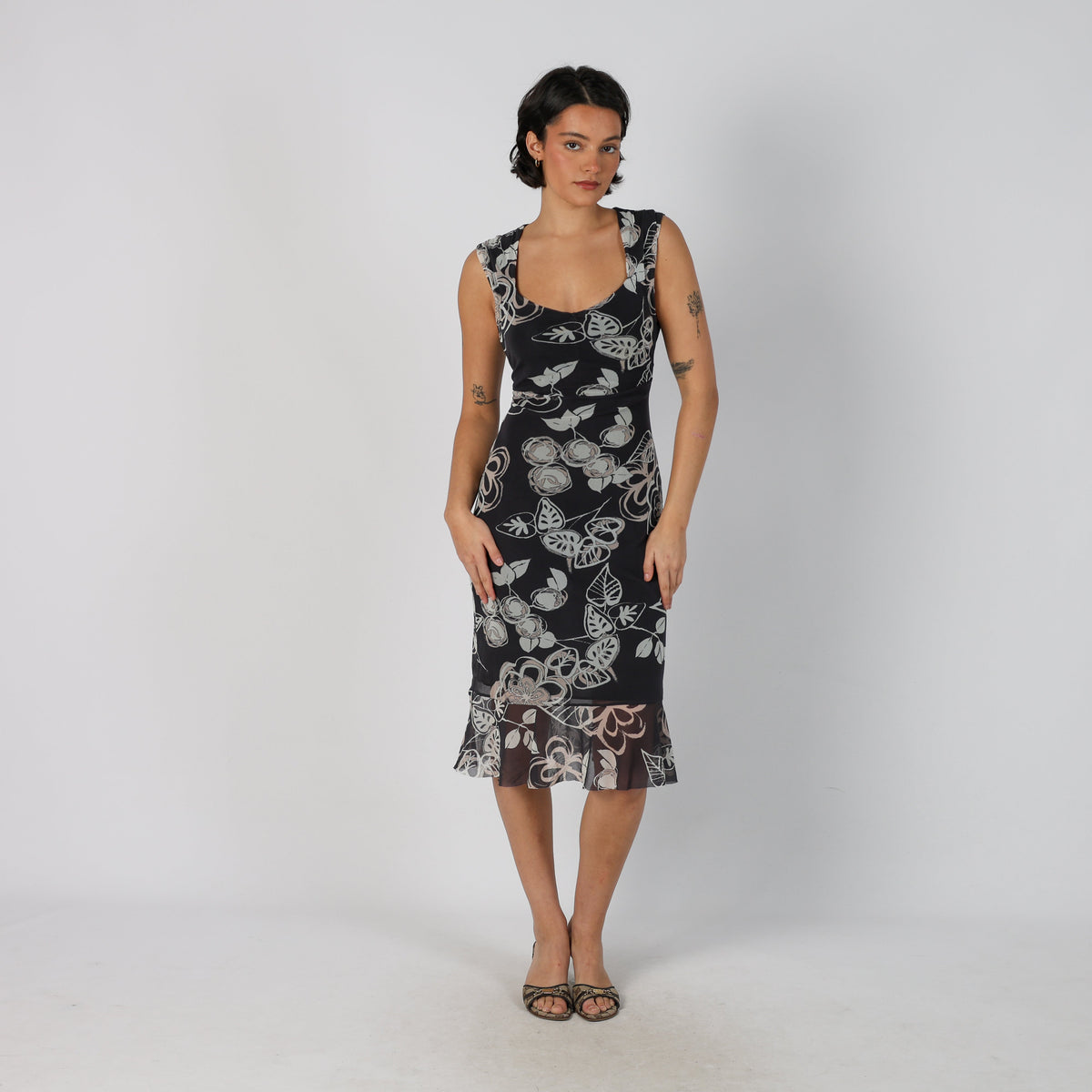 Black Y2K PennyPull Woven Midi Dress (S)