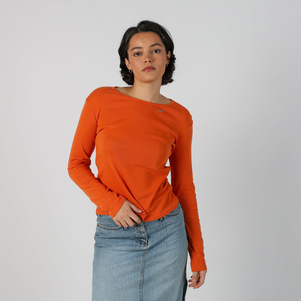 Orange Y2K United Colors of Benetton Long Sleeve Top (M)