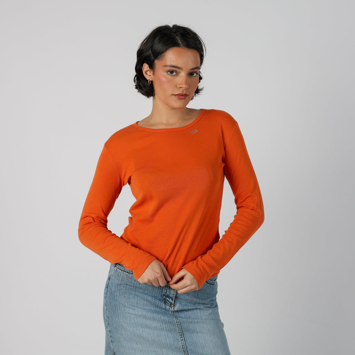 Orange Y2K United Colors of Benetton Long Sleeve Top (M)