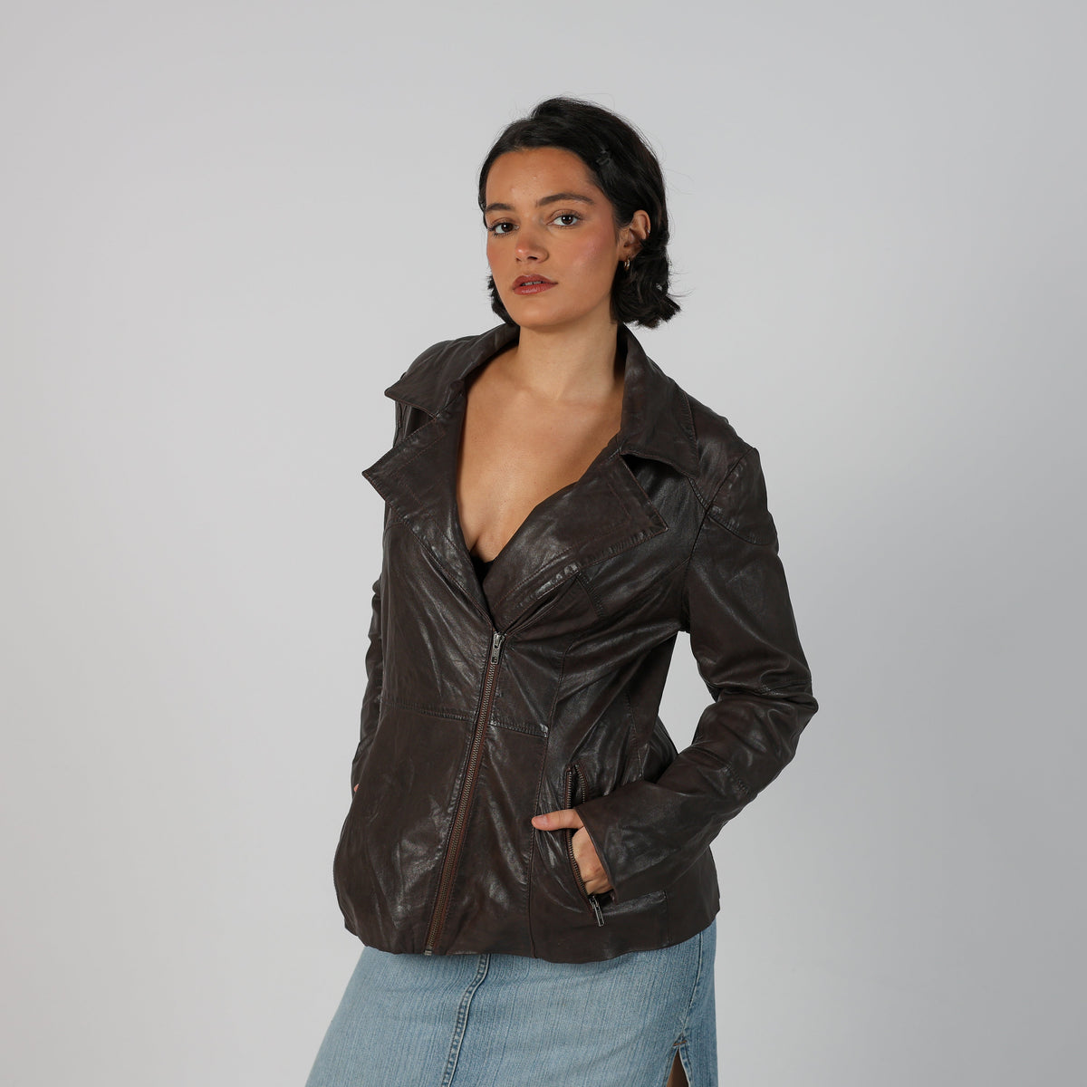 Brown Y2K Best Connections Leather Jacket Real Leather (L)