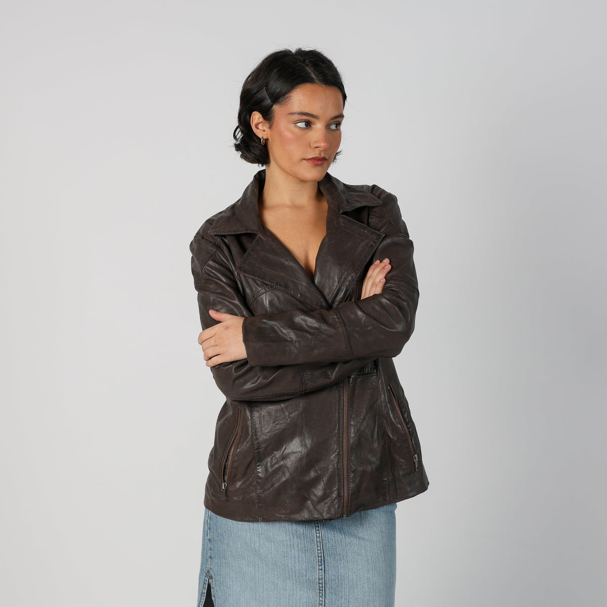 Brown Y2K Best Connections Leather Jacket Real Leather (L)