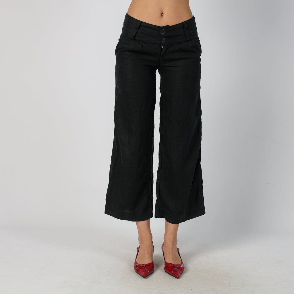 Black Y2K Sisley Linen Trousers (S)