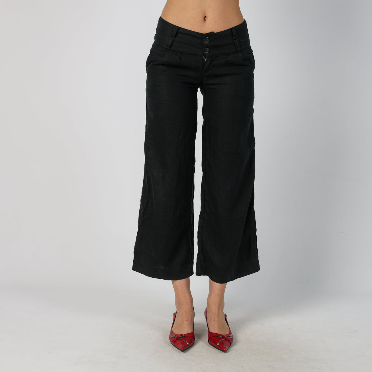 Black Y2K Sisley Linen Trousers (S)