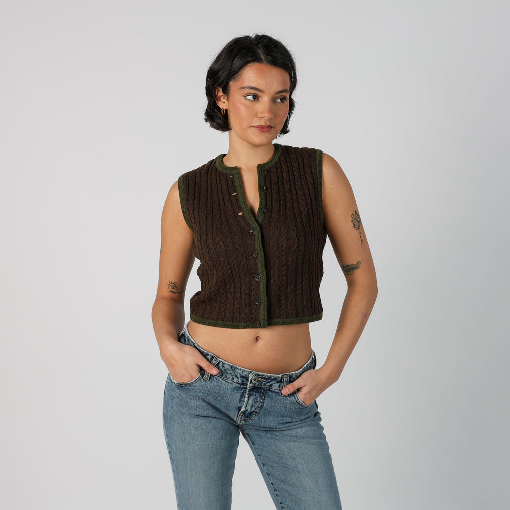 Brown Y2K Knitted Vest (S)