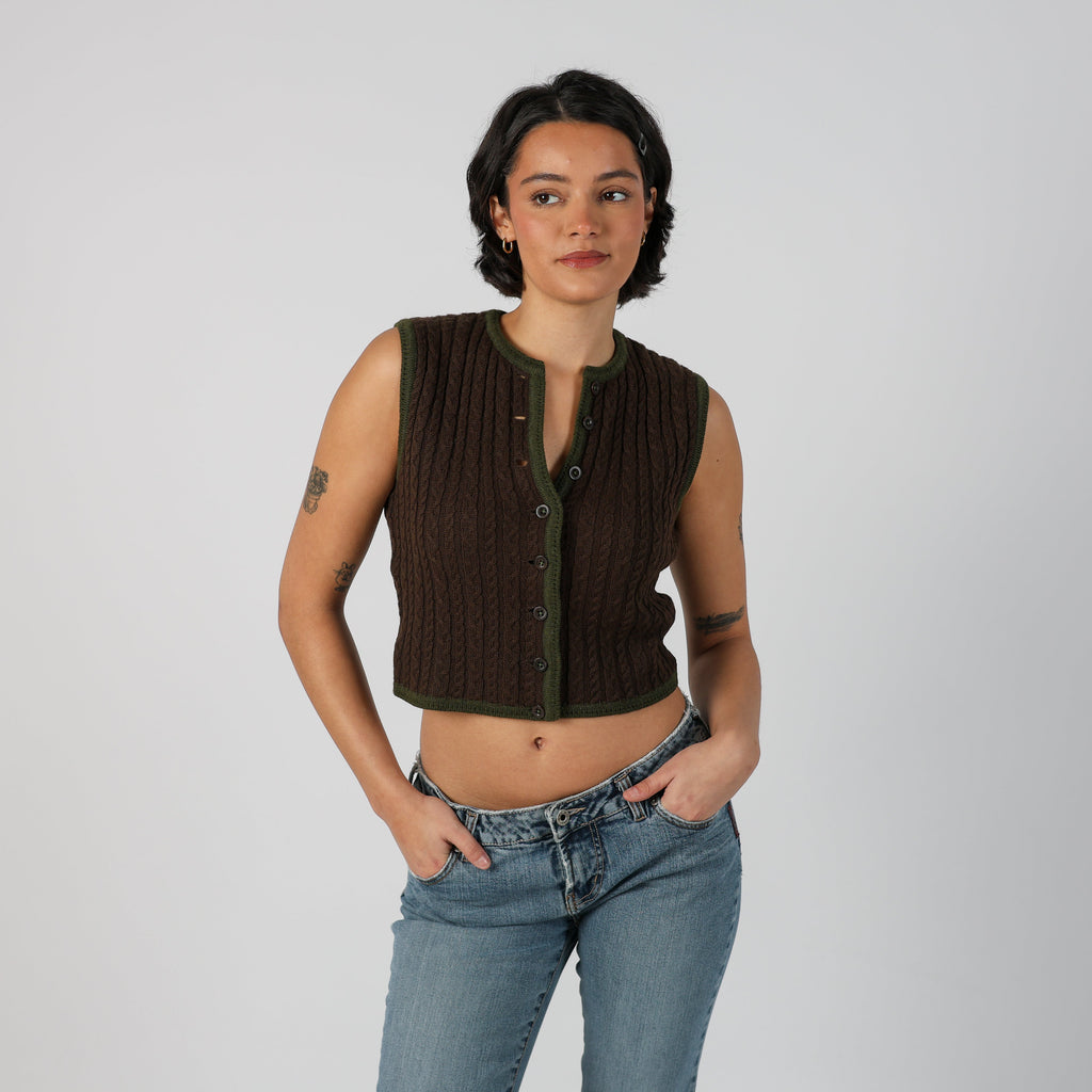 Brown Y2K Knitted Vest (S)