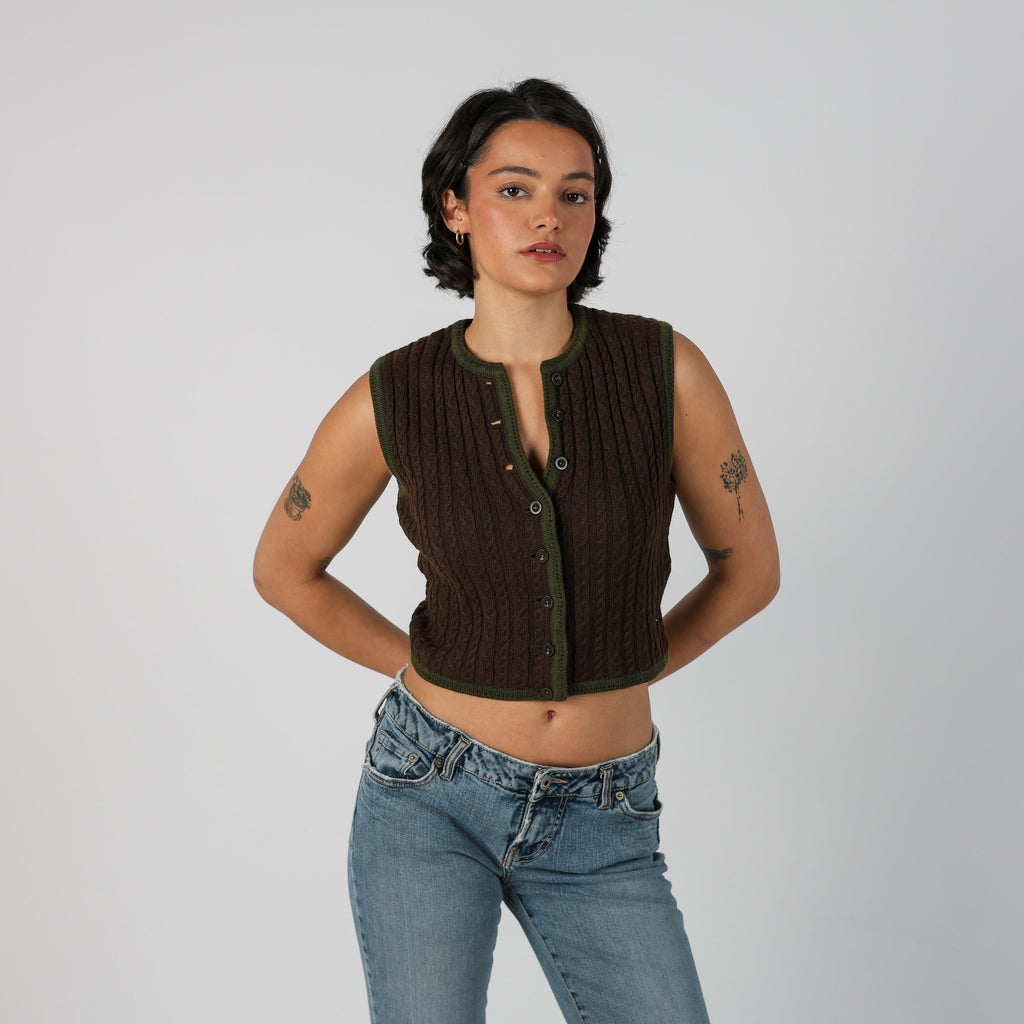 Brown Y2K Knitted Vest (S)