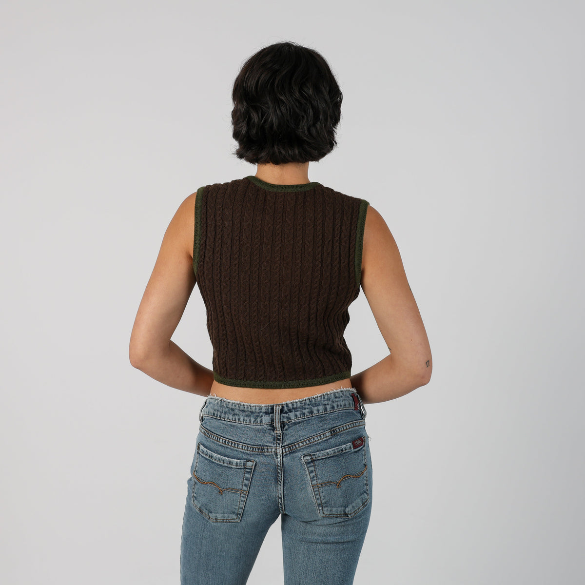 Brown Y2K Knitted Vest (S)