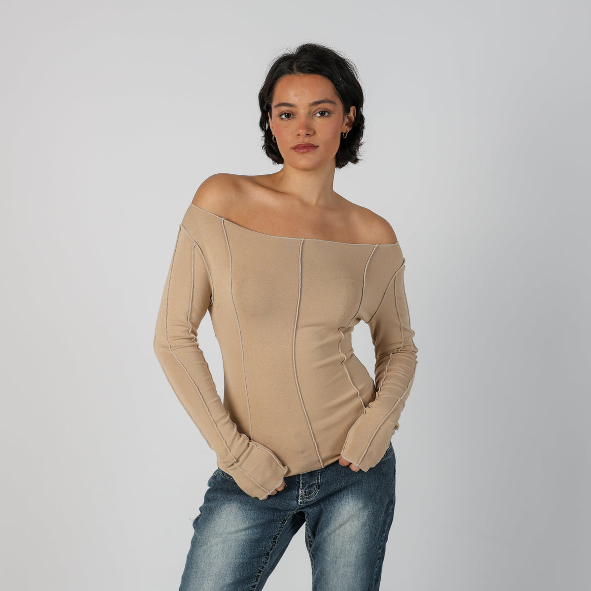 Beige Y2K Long Sleeve Top Millane (S)