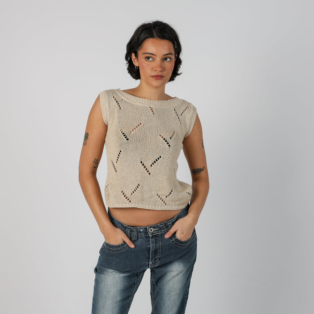 Beige Y2K Exte Knitted Vest (S)