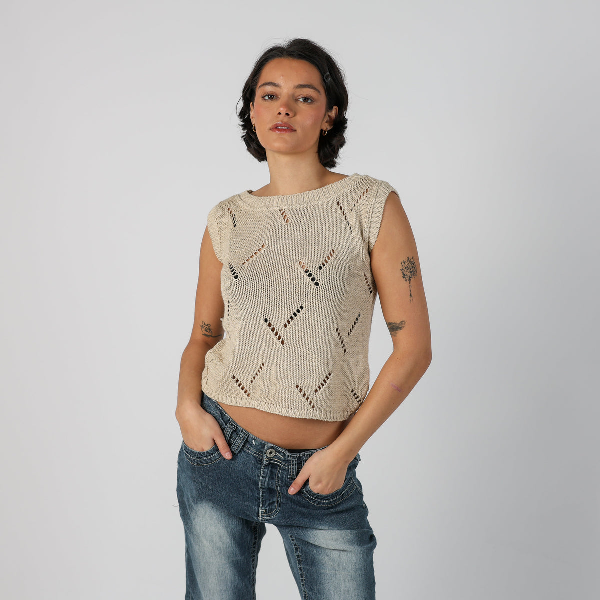 Beige Y2K Exte Knitted Vest (S)