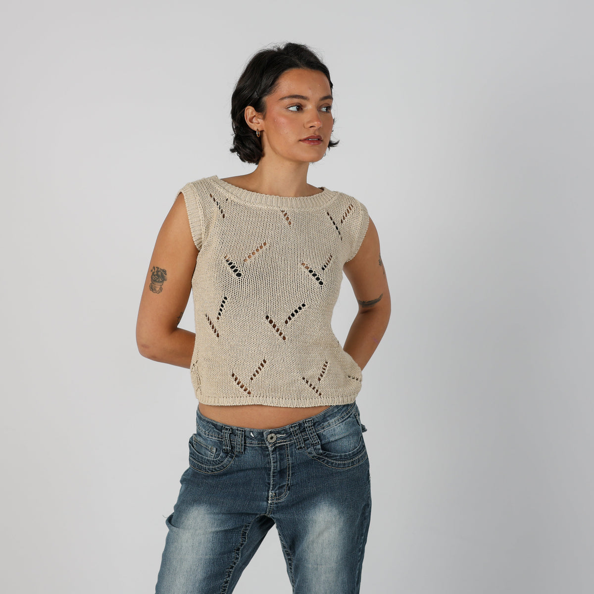 Beige Y2K Exte Knitted Vest (S)