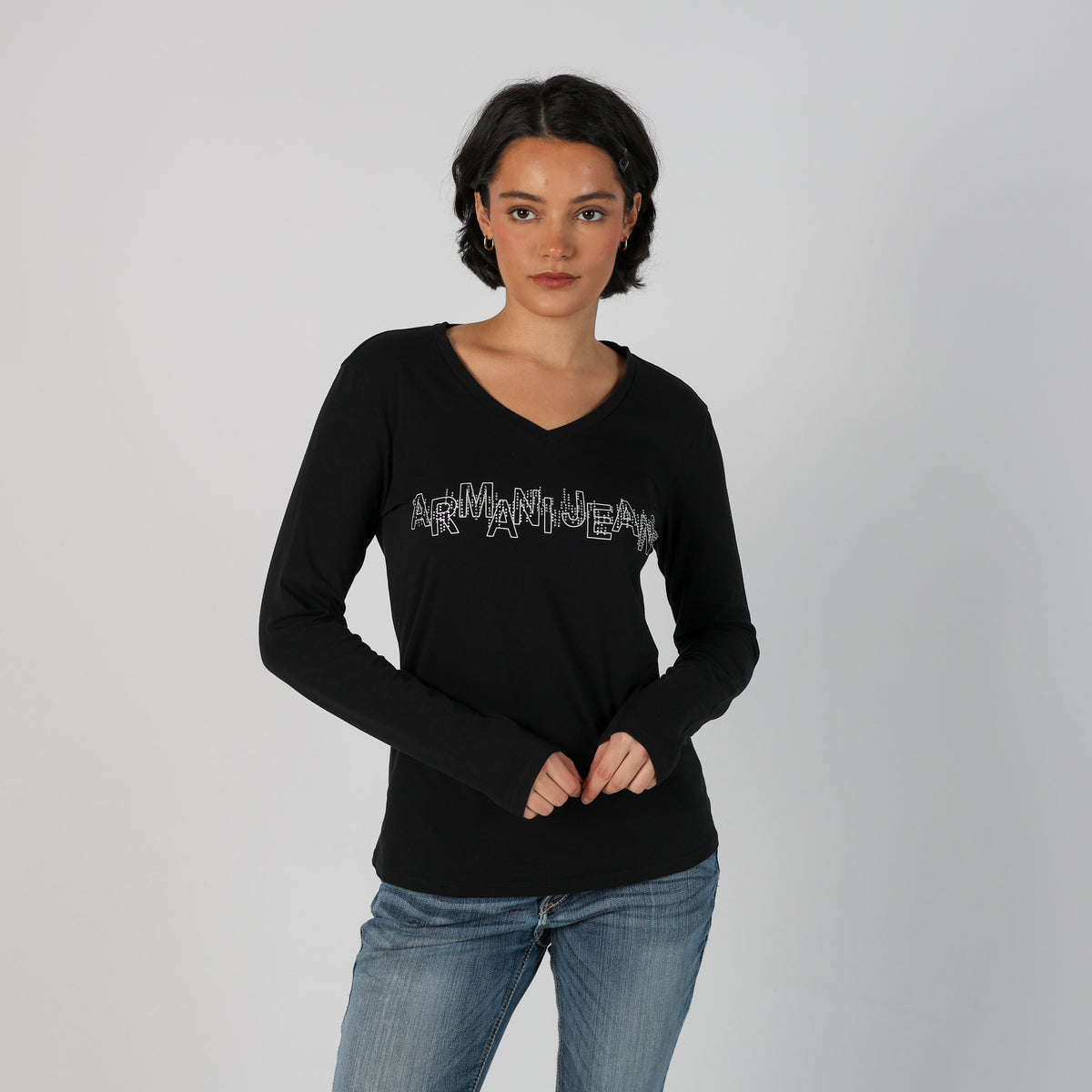 Black Y2K Armani Jeans Long Sleeve Top (M)