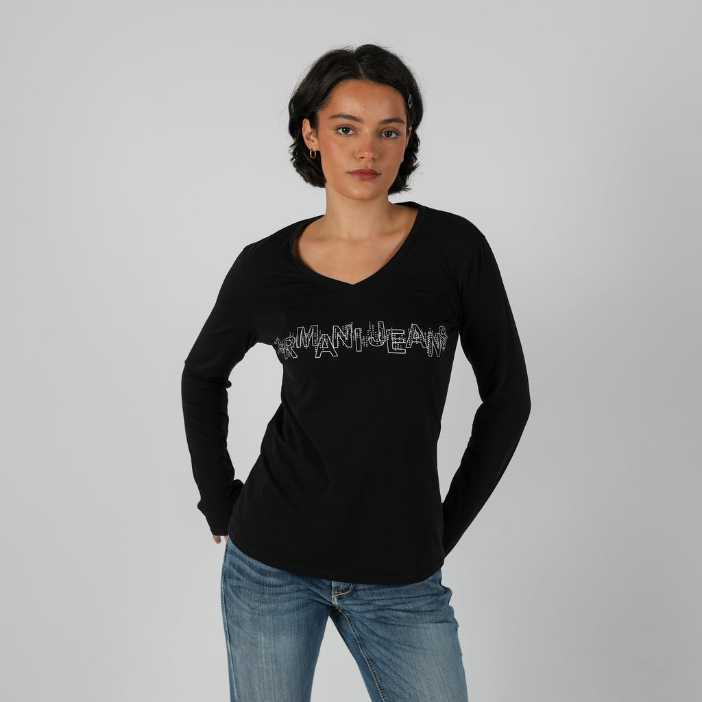 Black Y2K Armani Jeans Long Sleeve Top (M)