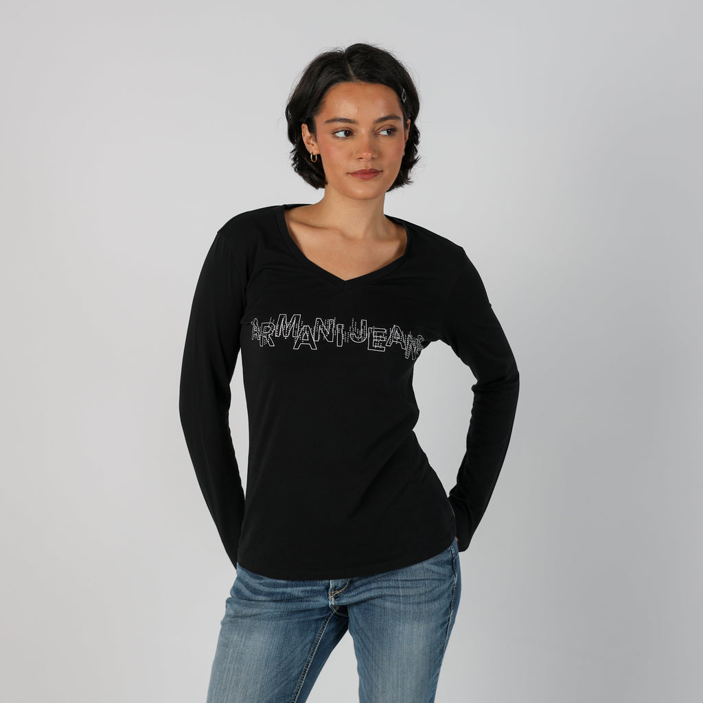 Black Y2K Armani Jeans Long Sleeve Top (M)