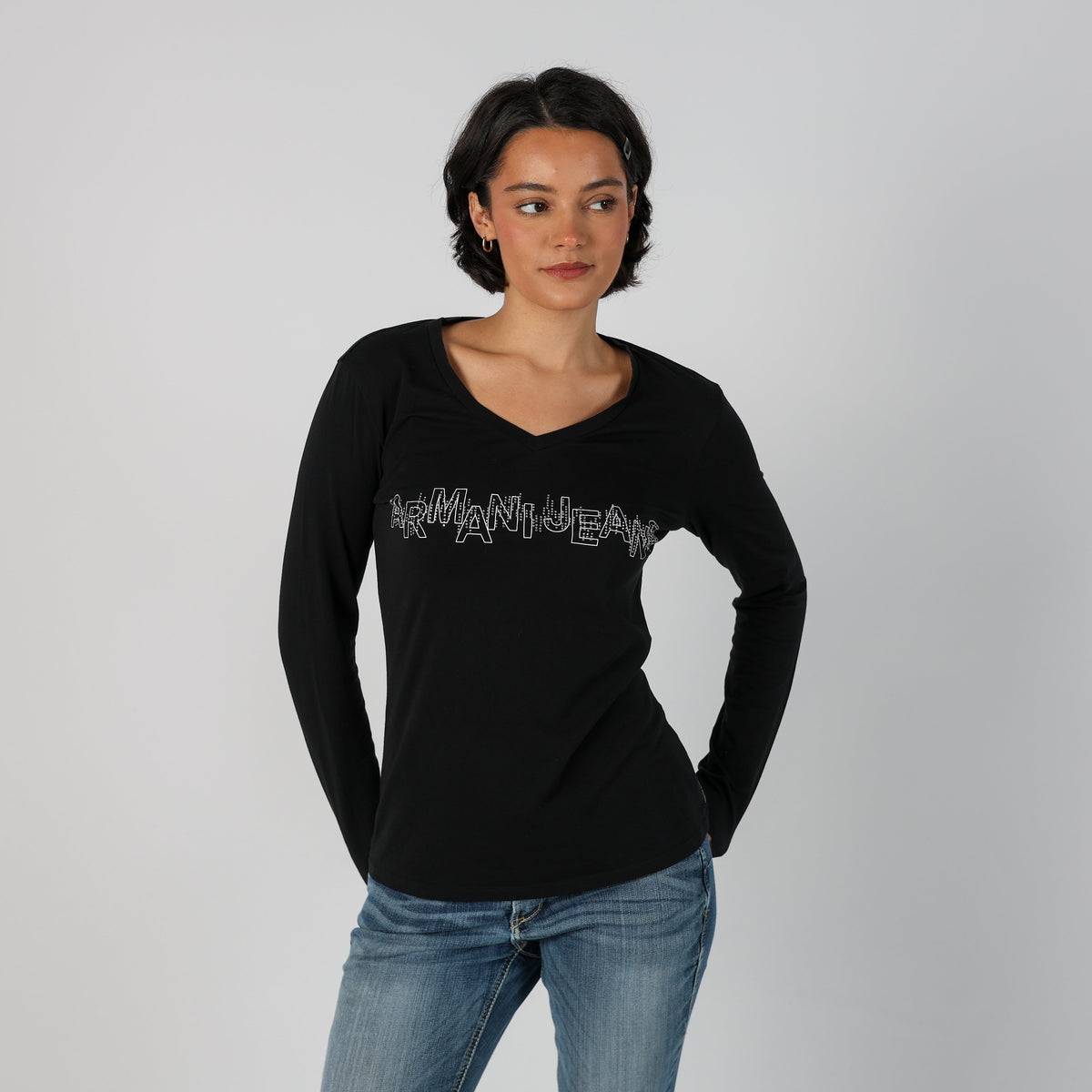 Black Y2K Armani Jeans Long Sleeve Top (M)