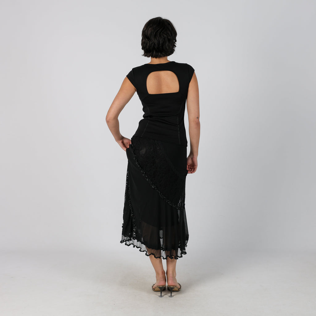 Black Y2K Made in Italy Woven Maxi Skirt (M)
