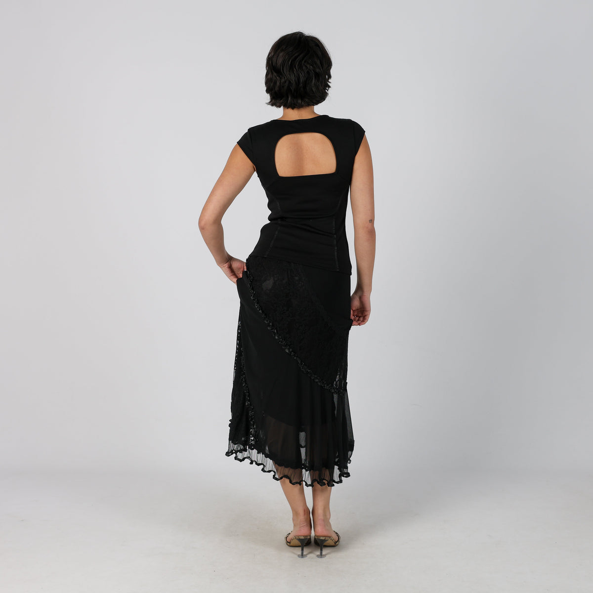 Black Y2K Made in Italy Woven Maxi Skirt (M)