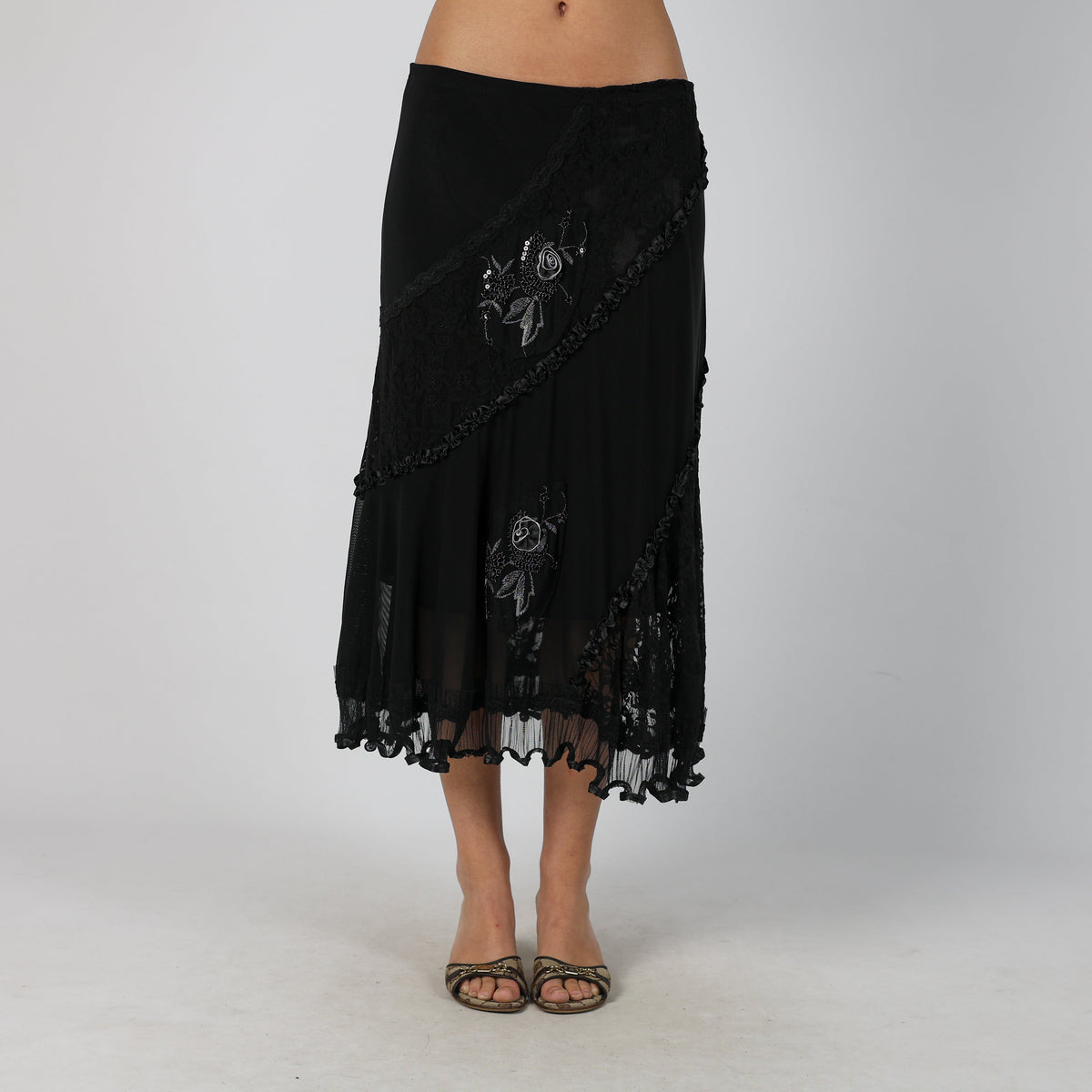 Black Y2K Made in Italy Woven Maxi Skirt (M)