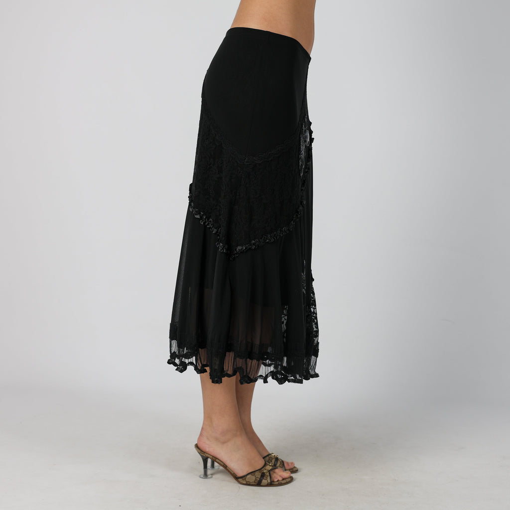 Black Y2K Made in Italy Woven Maxi Skirt (M)