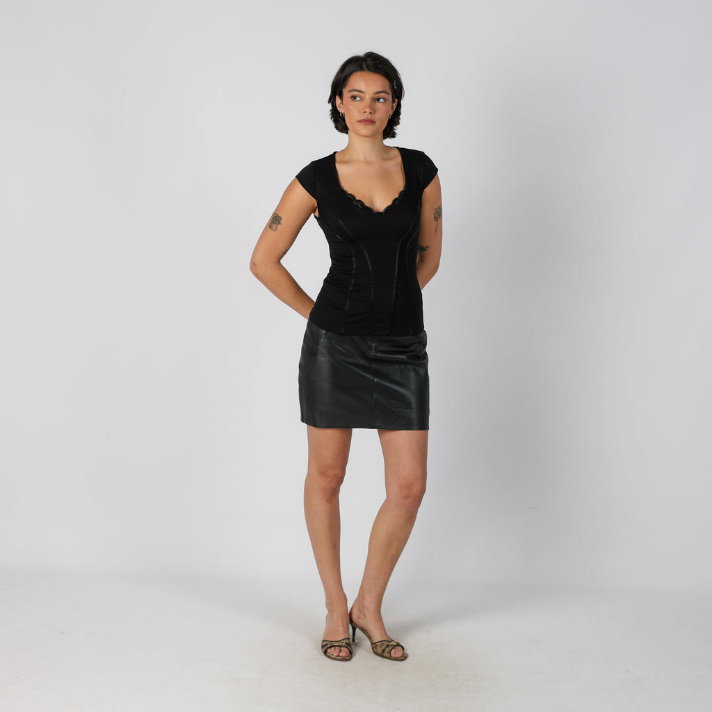 Black Y2K Leather Mini Skirt (M)
