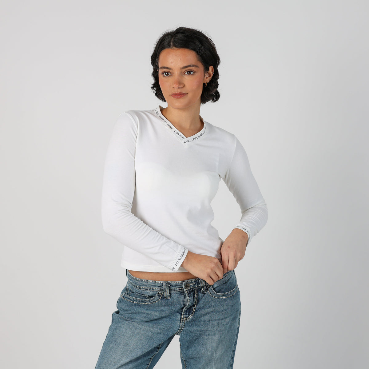 White Y2K Dolce & Gabbana Long Sleeve Top (S)
