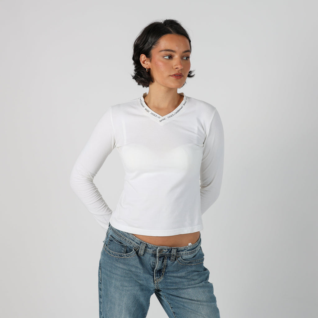 White Y2K Dolce & Gabbana Long Sleeve Top (S)