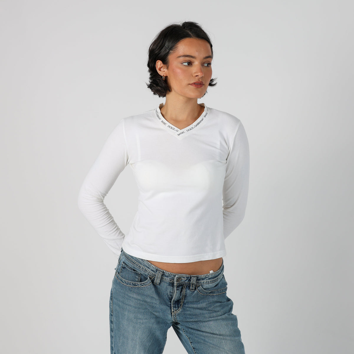 White Y2K Dolce & Gabbana Long Sleeve Top (S)