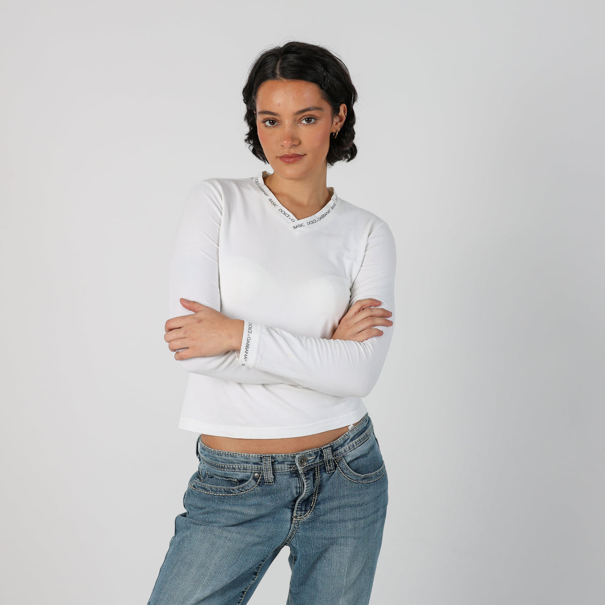 White Y2K Dolce & Gabbana Long Sleeve Top (S)