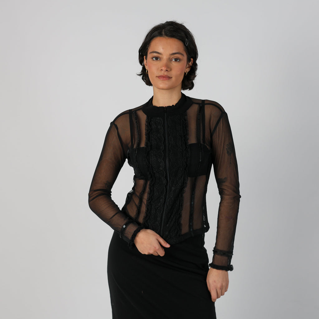 Black Y2K Mesh Top (S)