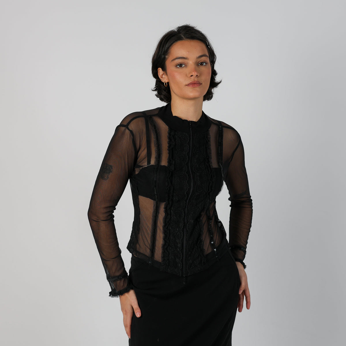 Black Y2K Mesh Top (S)