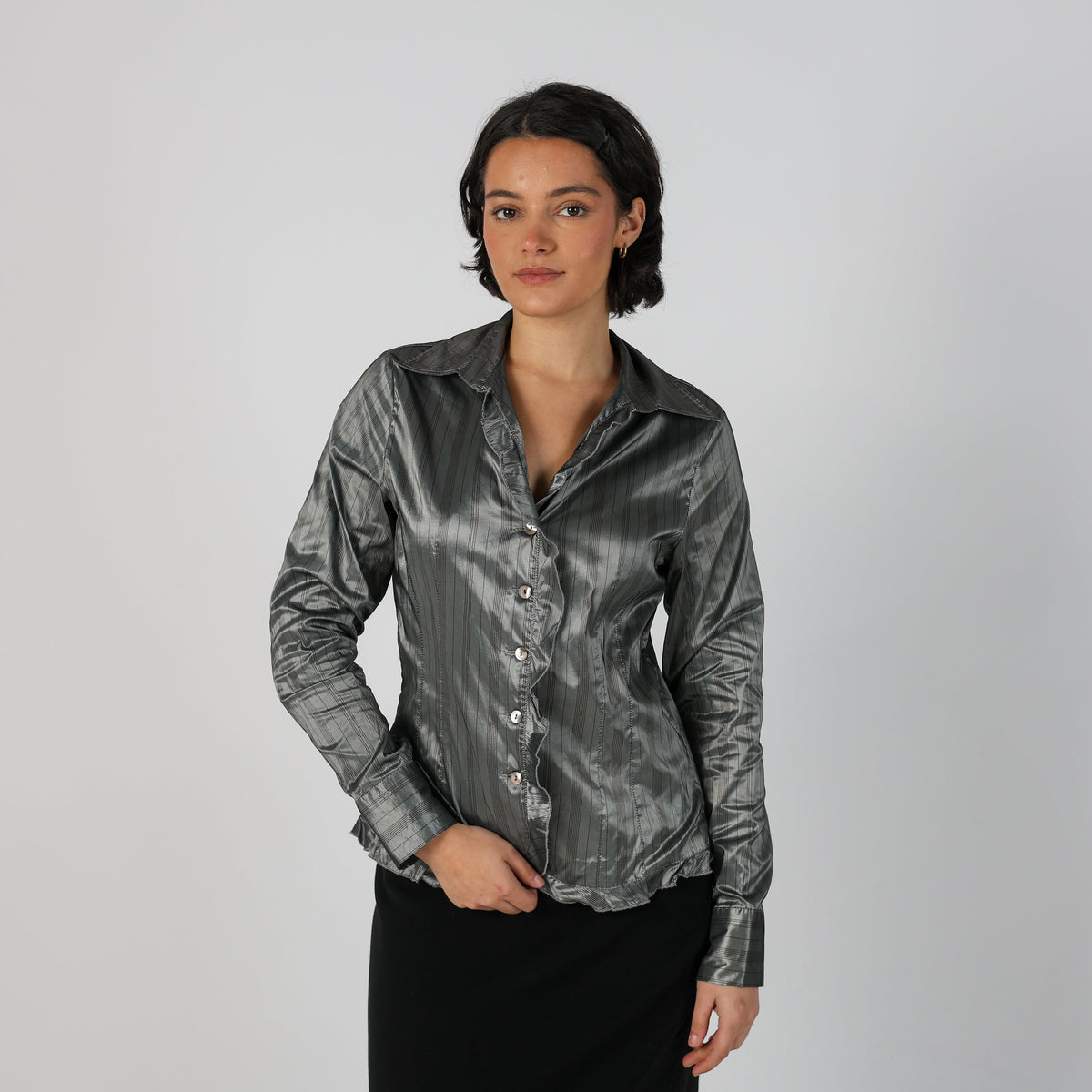 Silver Y2K Made in Italy Blouse (M)