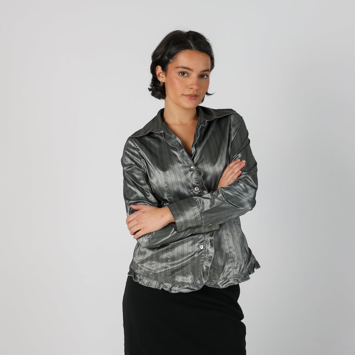 Silver Y2K Made in Italy Blouse (M)