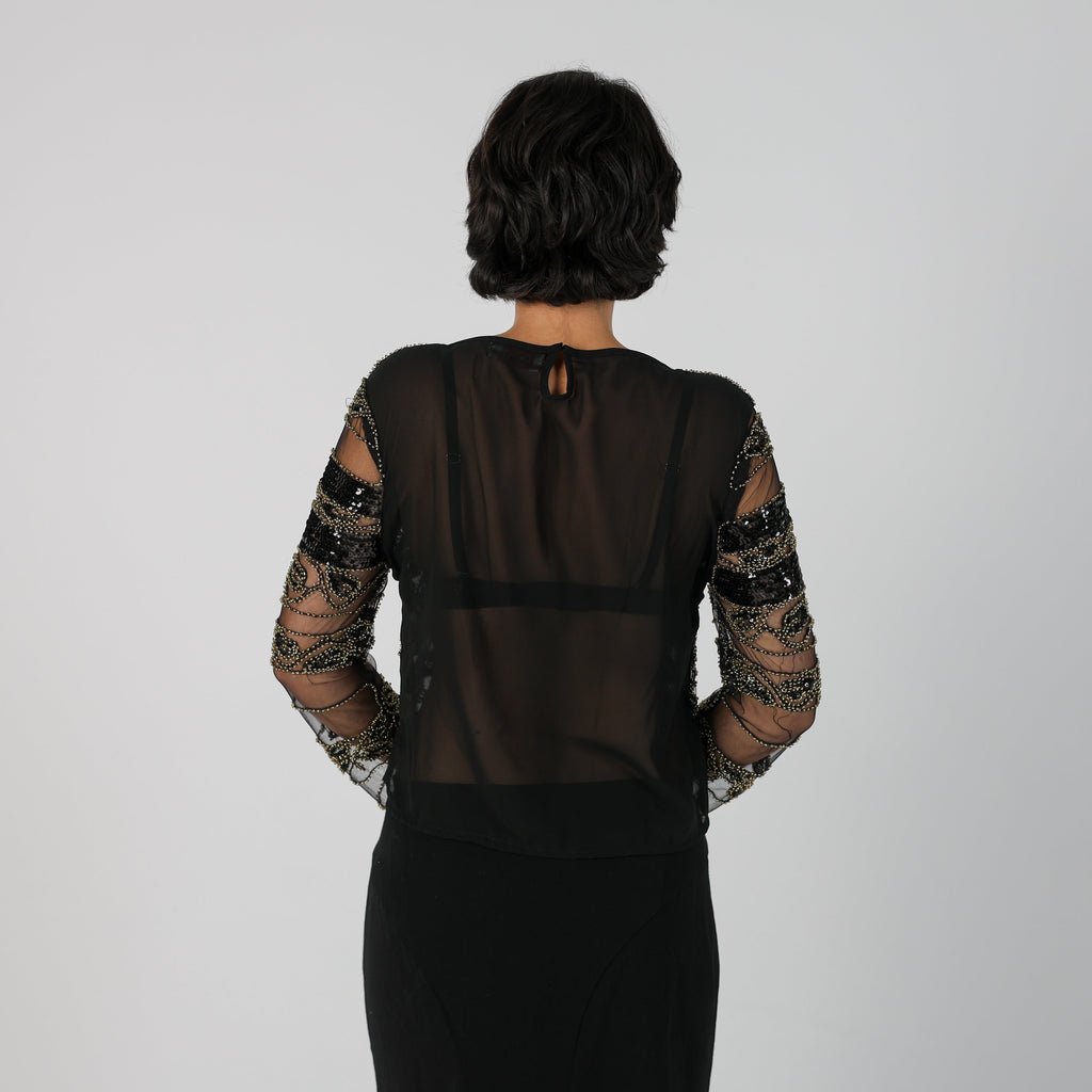 Black Y2K Wiya Long Sleeve Top Beaded (M)